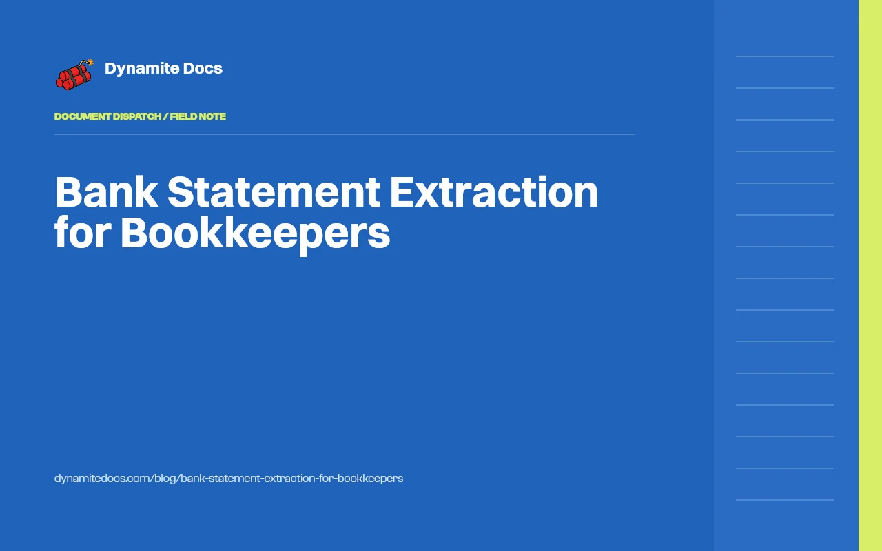 Bank statement extracted into transaction rows in Dynamite Docs with dates, descriptions, amounts, and balances