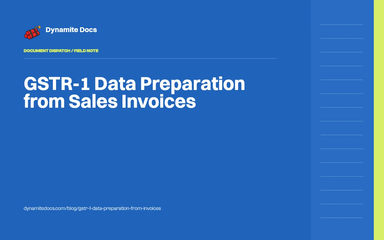 GSTR-1 working rows built from a sales invoice with GSTIN, place of supply, HSN or SAC, and taxable value