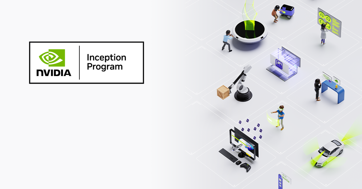 NVIDIA Inception Program badge beside illustrations of AI applications across industries