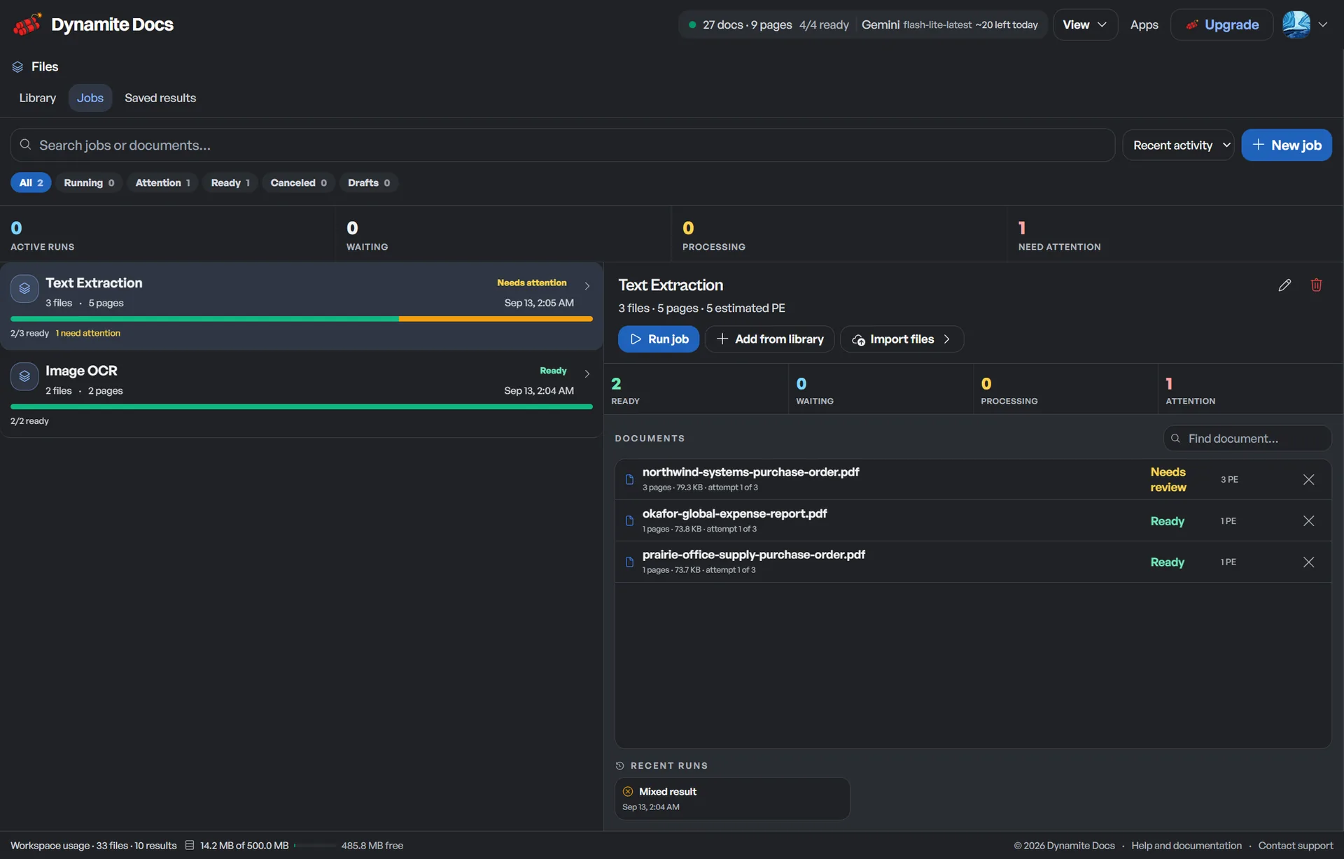 The Jobs dashboard tracks extraction batches. Payment approval happens in your AP system.